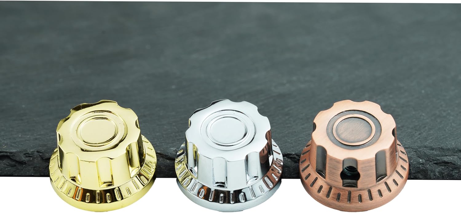 Guyker Guitar Potentiometer Control Knobs Dia. 6mm Shaft Pots, 3PCS Brass Bell Top Hat Speed Tone Volume Switch Cap Replacement Part for Electric Guitar or Precision Bass (NKB-004, Chrome)