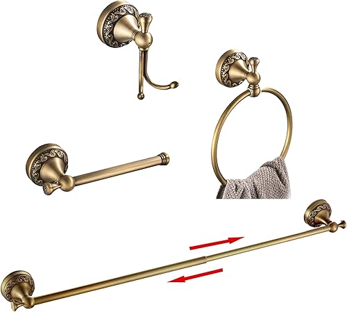 BATHSIR Juego de toalleros de latón antiguo, accesorios de baño ajustables que incluyen soporte para toallas expandible, soporte para papel