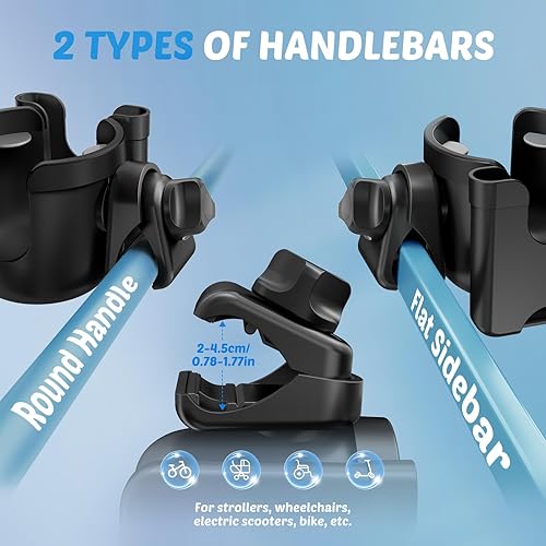 Miniatura 5 de Guiseapue 2 paquetes de portavasos para caminante soporte de taza para cochecito con soporte para teléfono, accesorios para silla de ruedascochecito