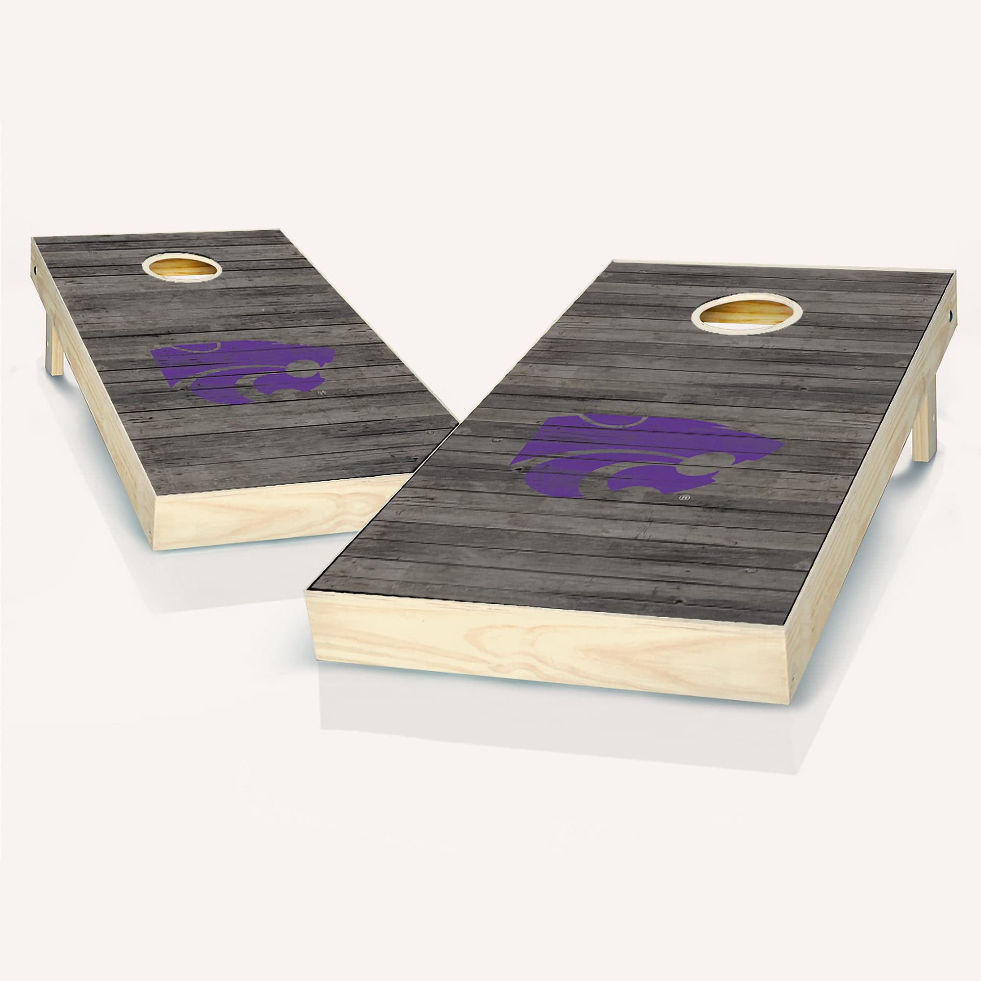 Skip's Garage Kansas State Themed Distressed Cornhole Set - Include Board Hole Lights