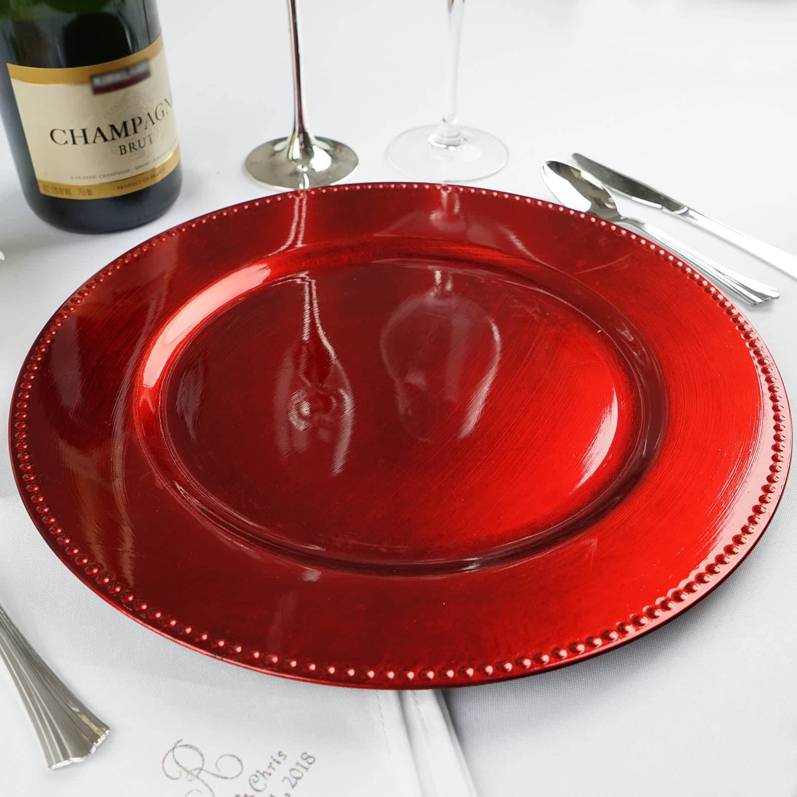 4 pcs 13" Red Beaded Round Charger Plates for Tabletop Decor