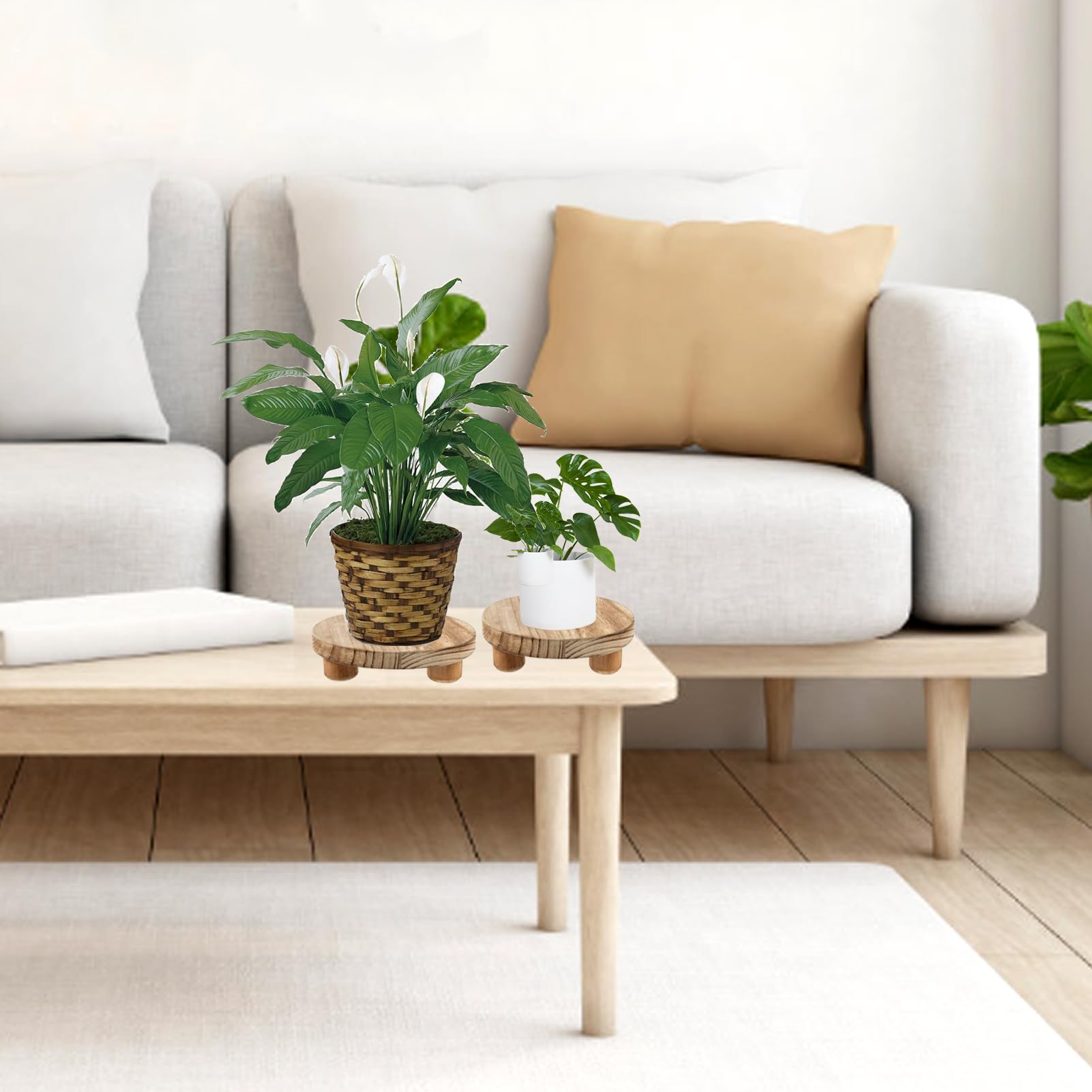 Tefola Lot de 3 Supports Ronds en Bois pour Plantes, 3 Tailles, Pot de Fleurs, Petit Support de présentation, Support décoratif pour Plantes d'intérieur, Cuisine, terrasse