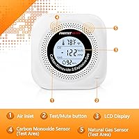 Vista 7 de Carbon Monoxide Detectors, 2Pack 4-in-1 Natural Gas Leak Detector & Temperature/Humidity Monitor