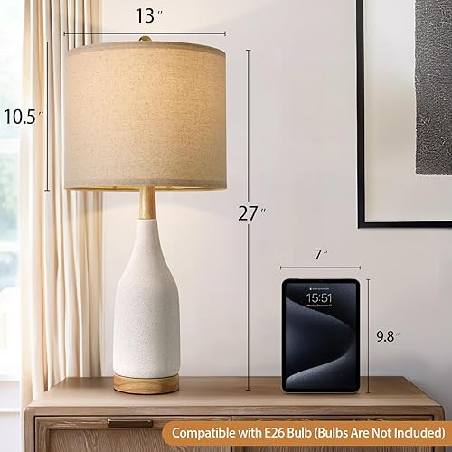 Miniatura 3 de PORTRES Lámparas de mesa de cerámica de 27 pulgadas para dormitorio, sala de estar, juego de 2 lámparas de mesita de noche, lámpara de mesita de