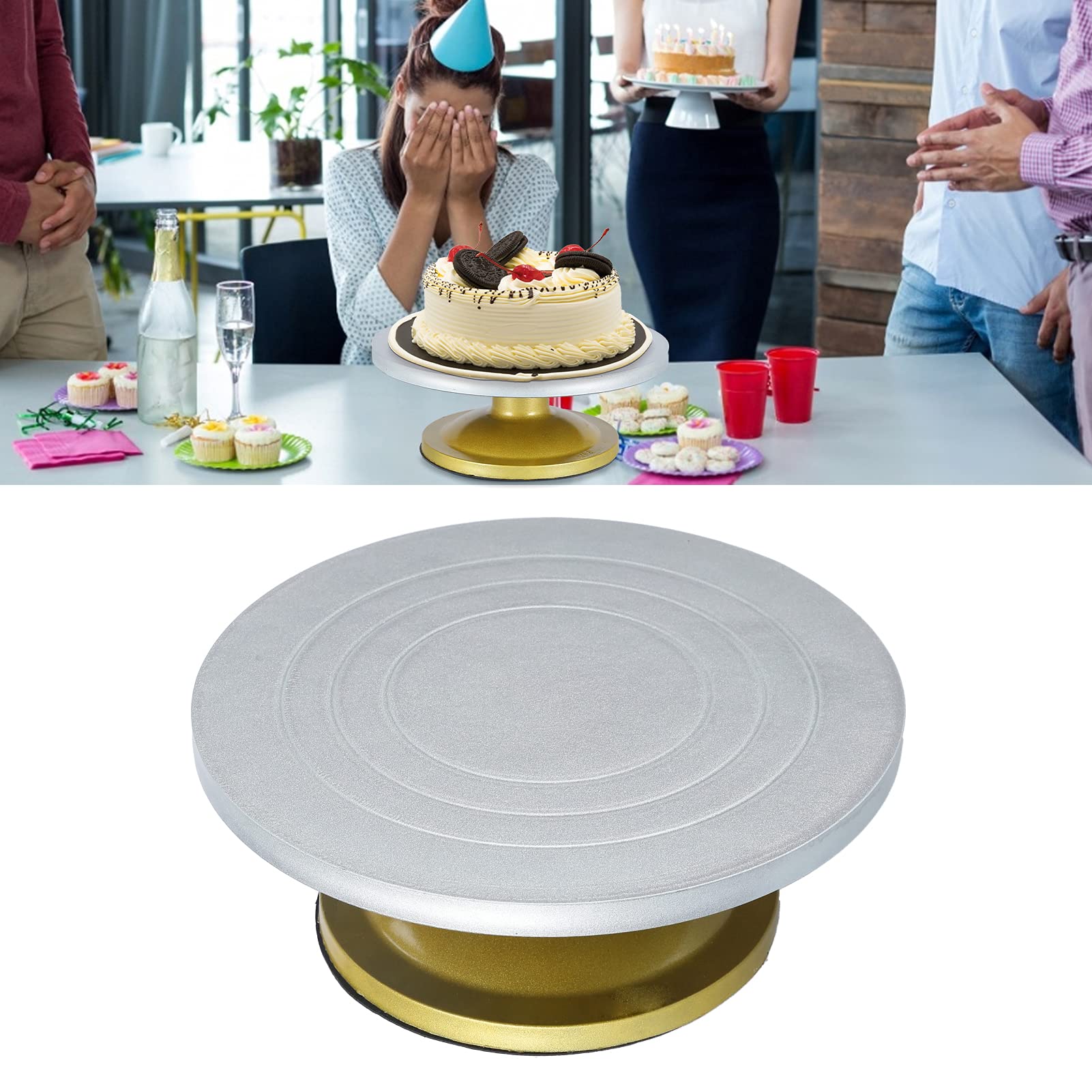 Acouto Plato Giratorio de Acero y Plástico Grueso para Decoración de Tartas, Giratorio de 360°, para el Hogar, Tienda de Postres, Fácilmente Todo lo que Necesitas para o [lados de 360°, la Rotación
