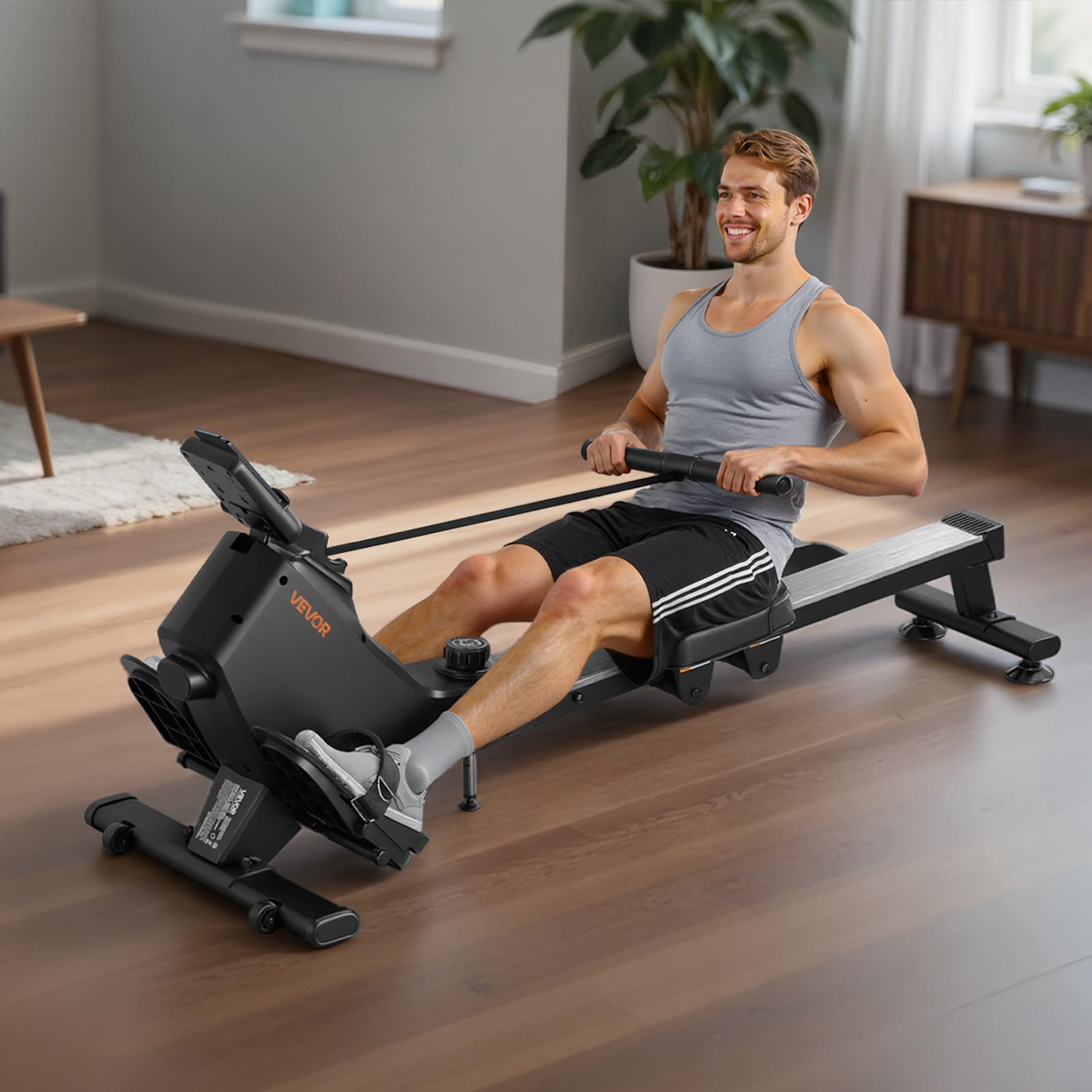 VEVOR Vogatore Magnetico, Resistenza Silenziosa Regolabile a 16 Livelli, Vogatore Pieghevole per la Casa, Capacità 158 kg, Vogatori Allenamento Aerobico con APP Bluetooth e Monitor LCD