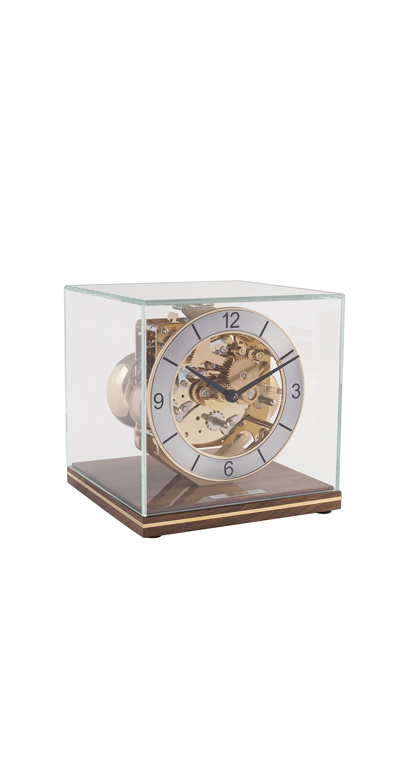 Hermle Table Clock, Wood Glass Brass, Brown, Kleine