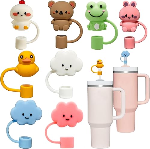 8Cute - Tapa de popote compatible con Stanley 20 de 30 y 40 onzas, cubierta de paja de silicona de 0.394 in y 0.4 pulgadas, a prueba de polvo,