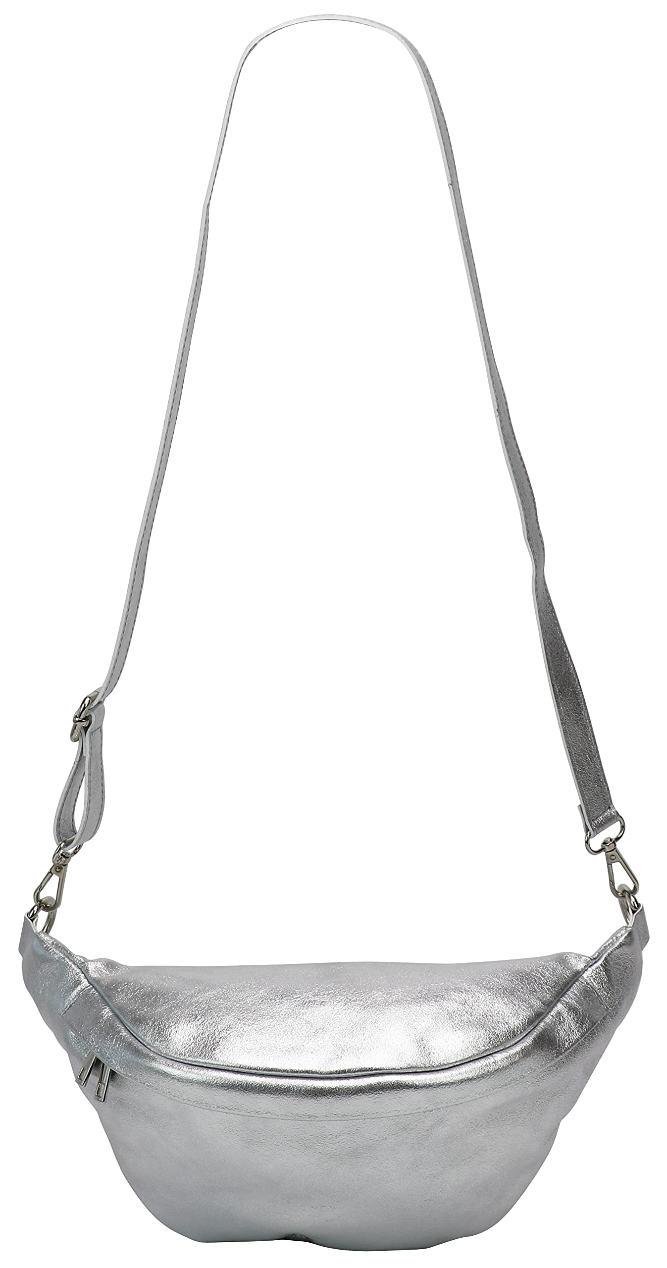 SH Leder ® echt Leder Hüfttasche Damen Herren Unisex Gürteltasche für Festival Reise Bauchtasche mittelgroße Crossbody Bag Frauen Ledertasche 32x17cm Marie G528 (Silber)