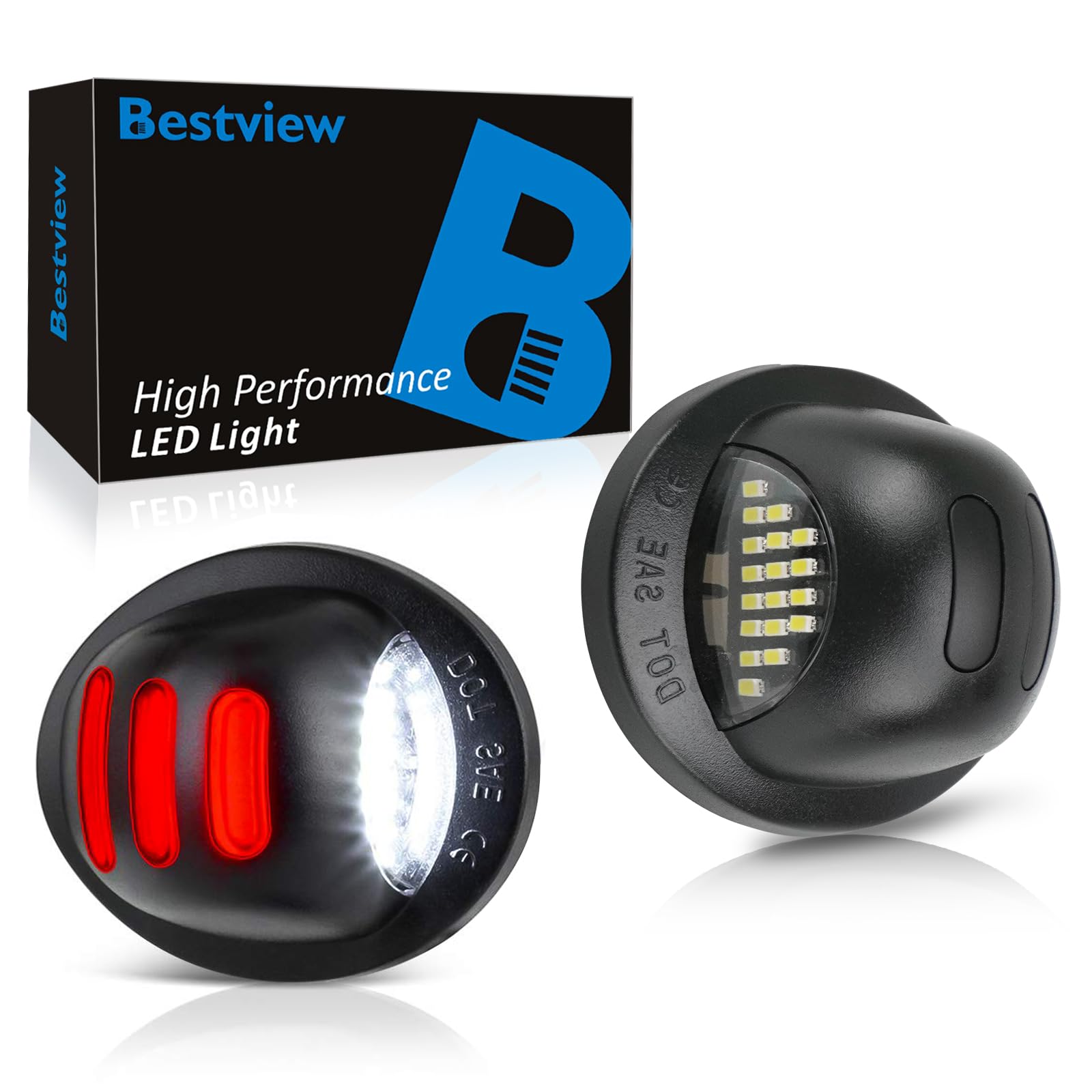 Bestview LED License Plate Lights Tag Lamp Assembly Red OLED Neon Tube for Ford F150 F250 F350 F450 F550 Superduty Ranger Explorer Bronco Excursion Expedition,Black housing 6000K White- 2 PCS
