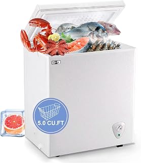 WANAI 5.0 Cu Ft Chest Freezer - Compact Energy-Saving Deep Freezer w/ 7-Level Thermostat, Removable Basket, Quiet R600a Compressor