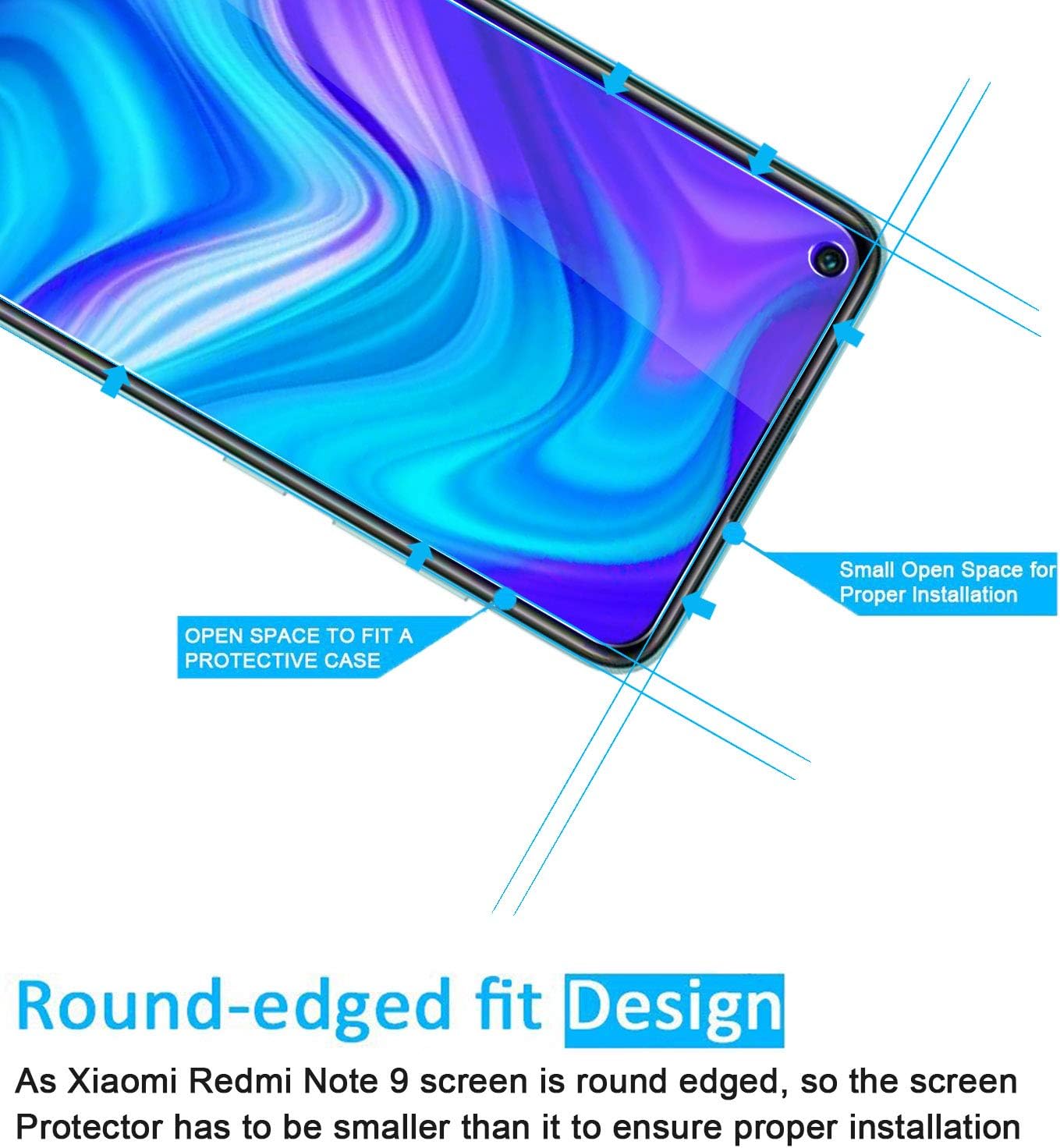 NEW'C [3 Pack Designed for Xiaomi Redmi Note 9, Xiaomi Redmi 10X 4G Screen Protector Tempered Glass, Case Friendly Ultra Resistant