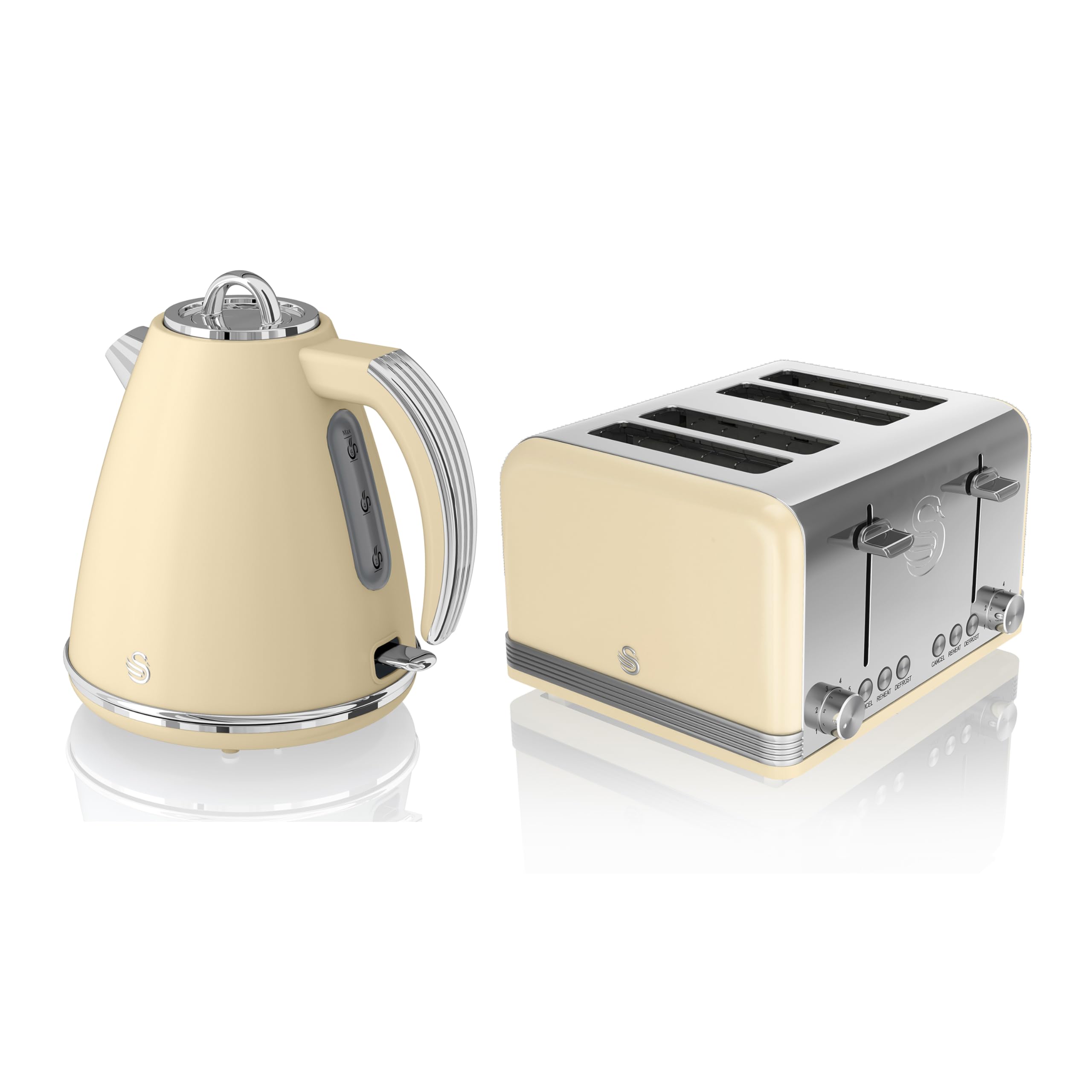 Swan Retro Cream 4-Slice Kettle & Toaster Set