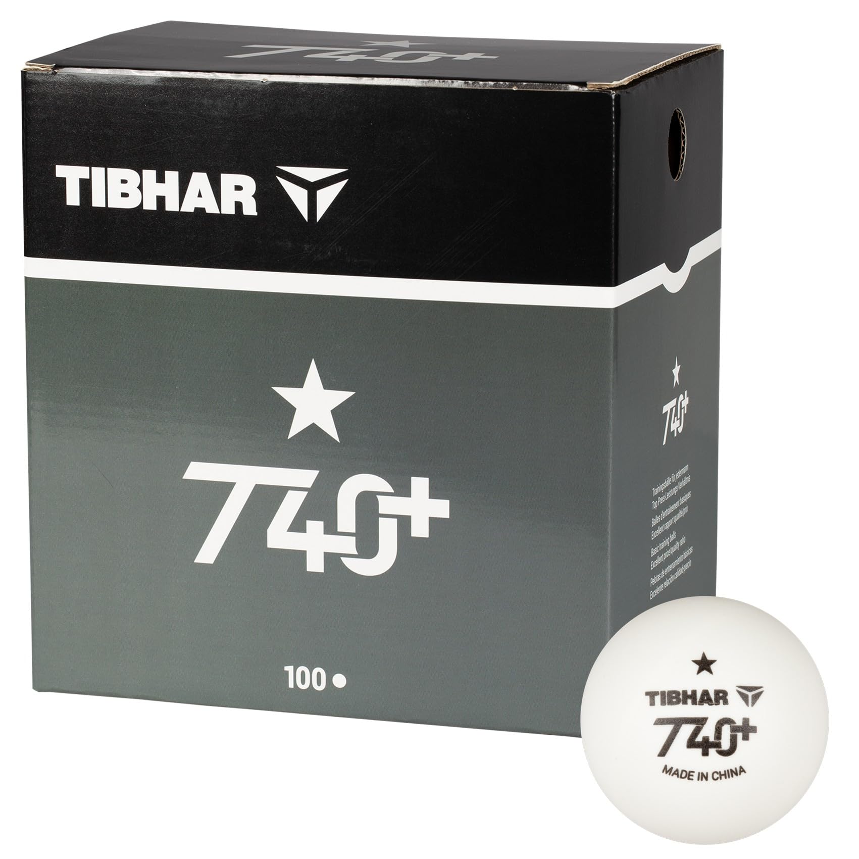 Tibhar Lot de 100 balles de tennis de table T40+ - Blanc - Ballon d'entraînement de qualité supérieure en plastique ABS