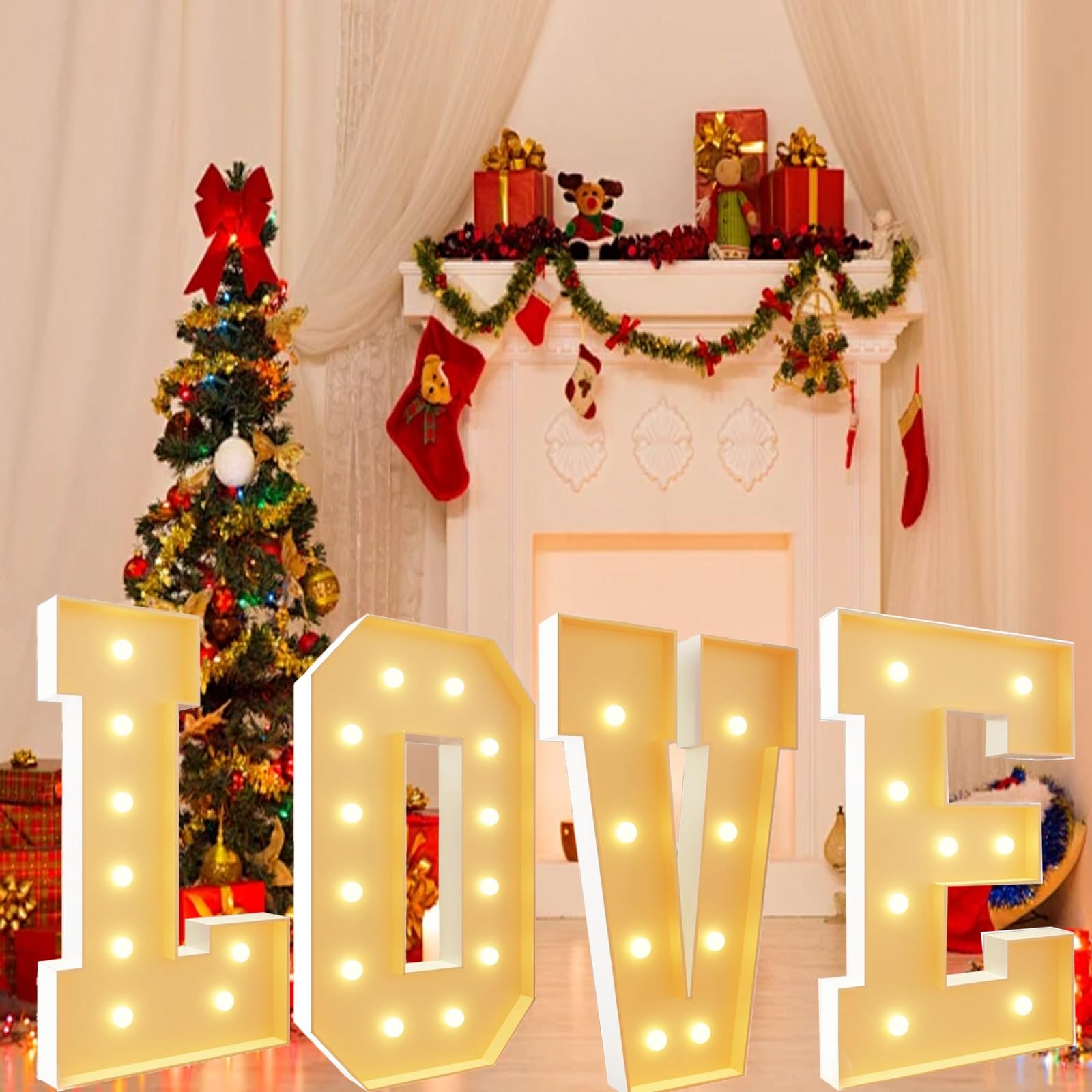 Lettres géantes Lumineuses Love LED Grandes Lettres Panneau 4 Pieds de Haut Lettres en mosaïque Love for Anniversaire de Mariage Anniversaire Saint Valentin Décoration de fête(2.3FT)