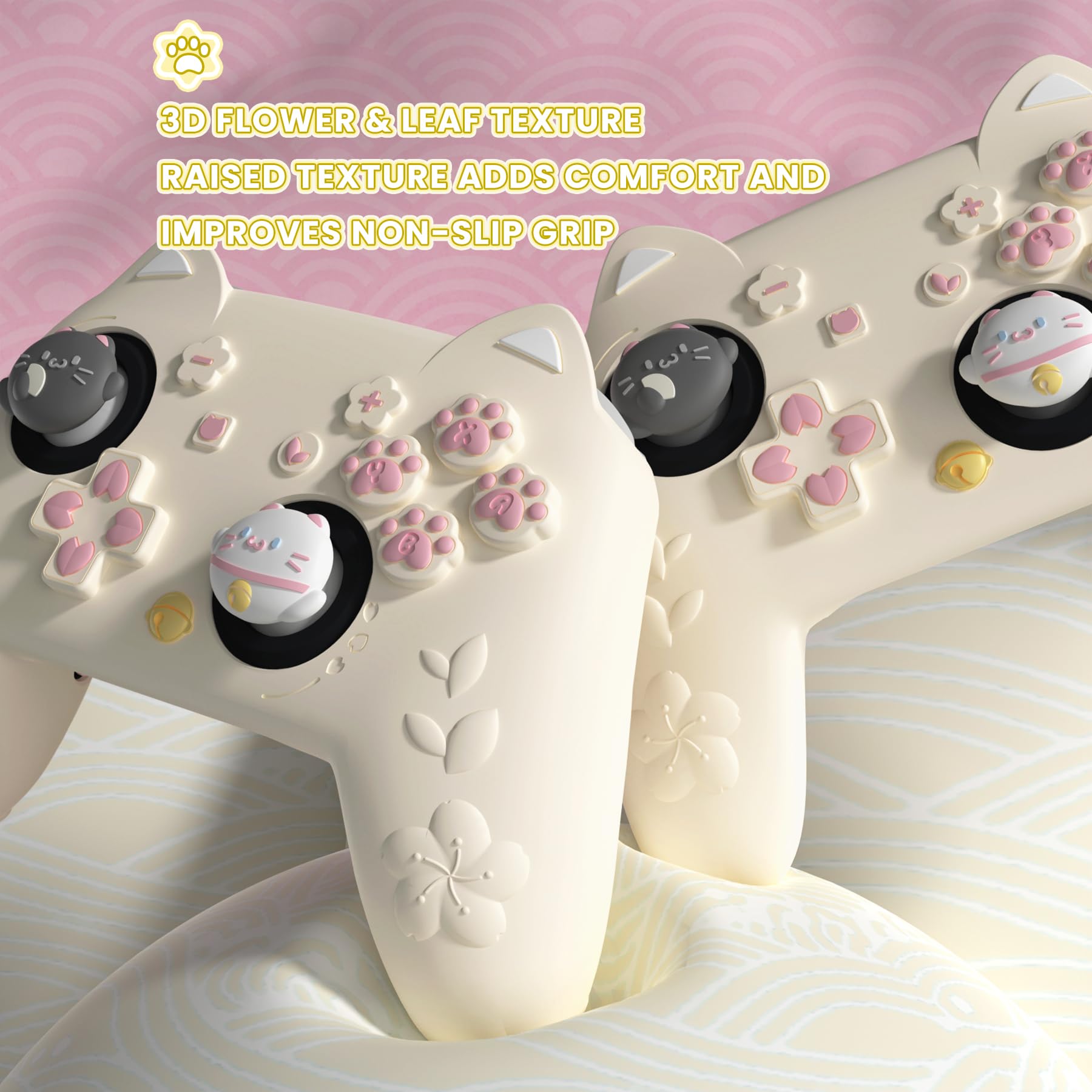 PlayVital Coque en Silicone pour Nintendo Switch 2 Pro Manette Accessoires,Housse Grip pour Switch 2 Pro Controller avec Protections de Boutons Arrière & Capuchon Joystick & Autocollants-Jaune Antique - 3