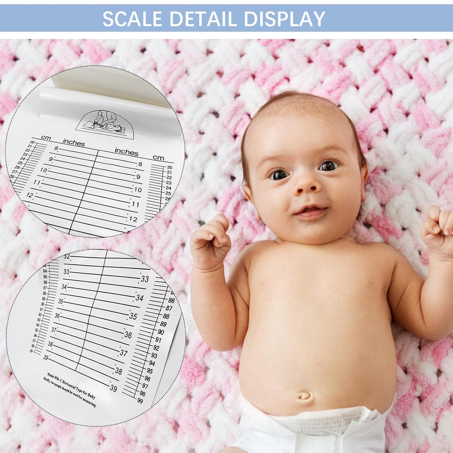 Baby Height Measuring Mat & Infantometer - Soft Growth Height Chart for Toddler, Newborn - Wall-Mountable Washable Ruler for Kids, Pediatrician Use (Foldable, Space-Saving)