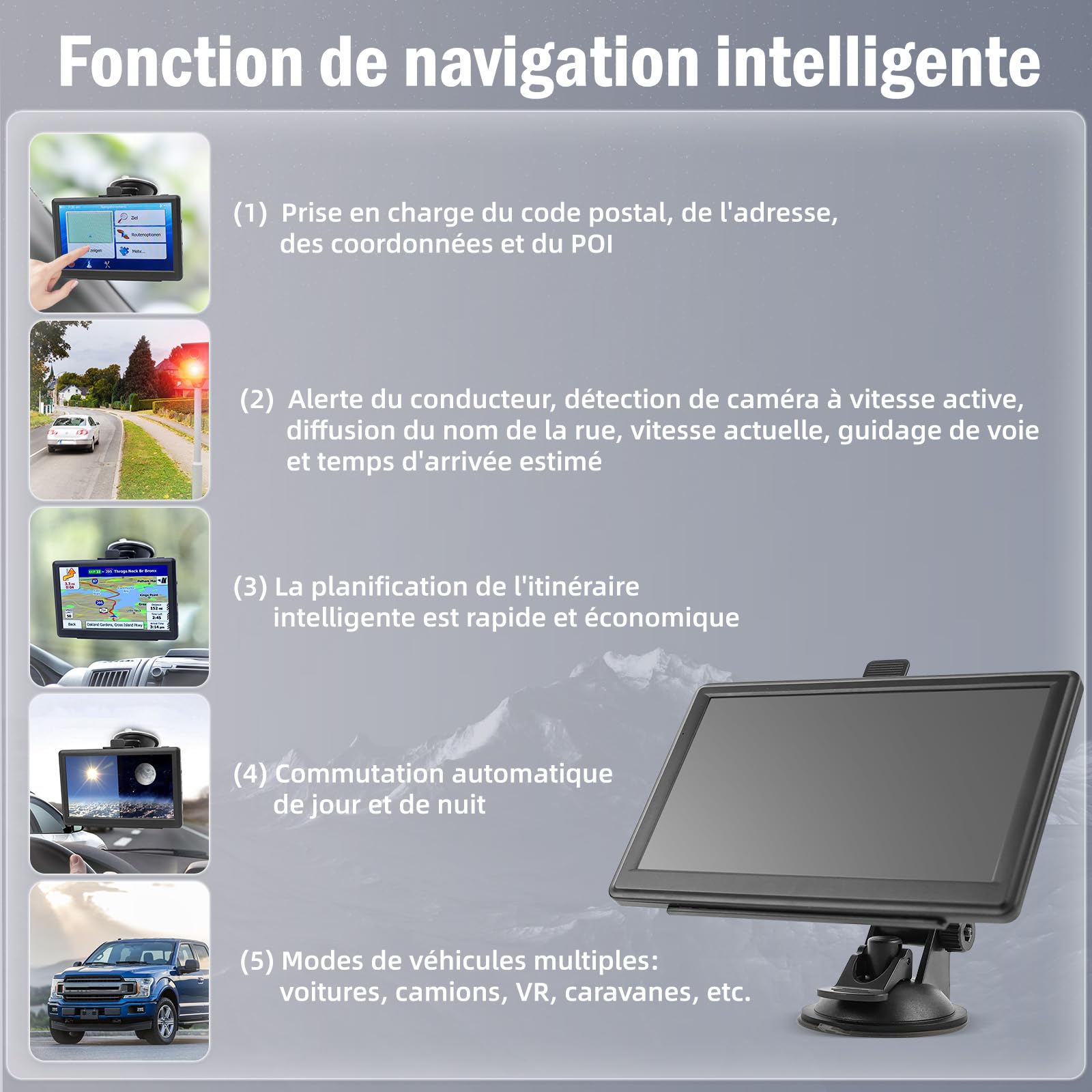 Riloer GPS Poids Lourds GPS Voiture 7 Pouces 2025 avec Cartes Europe à Vie Navigation Intelligente, Alerte Radar, Écran HD, Émetteur FM, Modes Auto Camion Camping-Car Changer de Langue Français