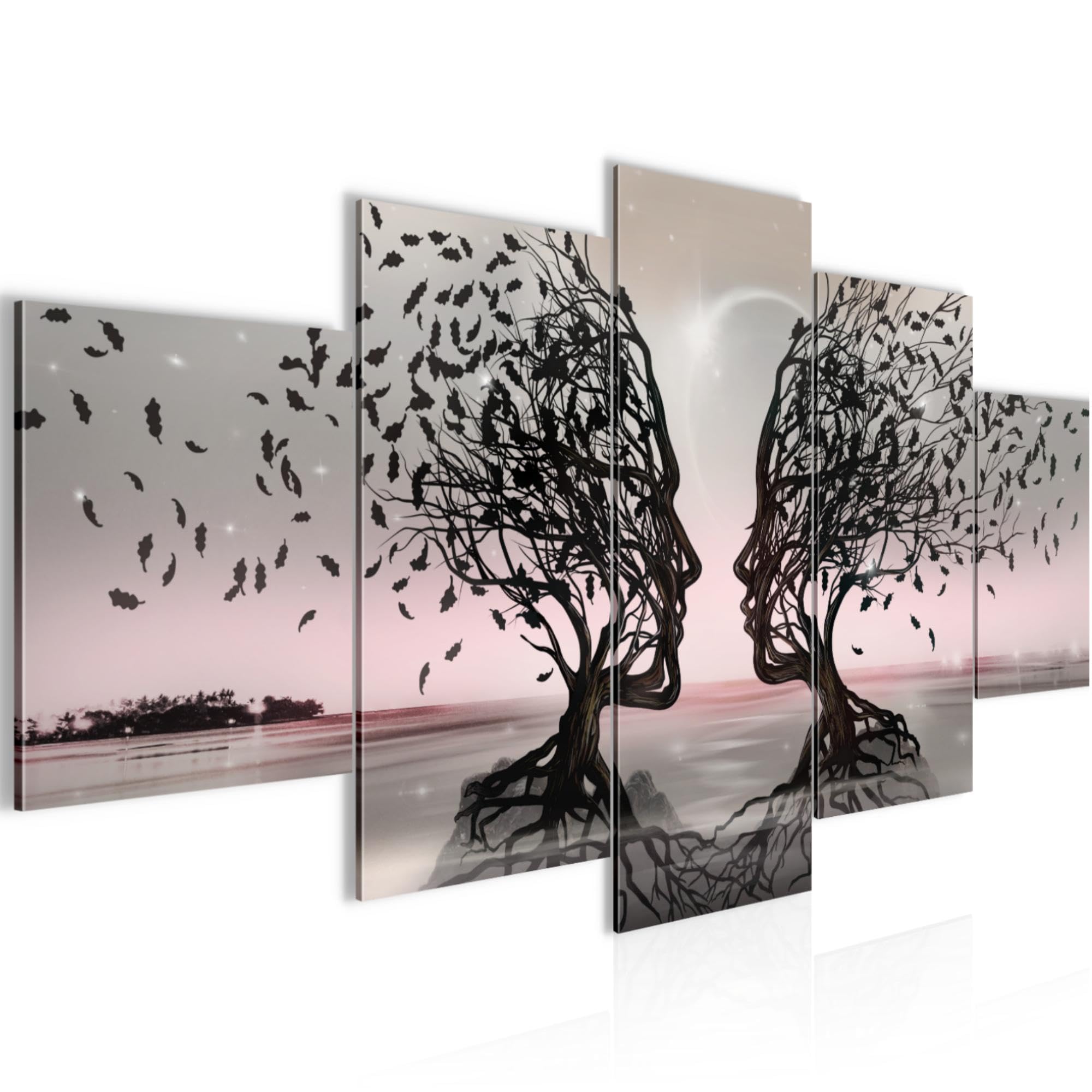 Runa Art Cuadros Amantes 5 Piezas Lienzo no Tejido Decoracion Sala Árbol abstracto Gris Rosa 044852b