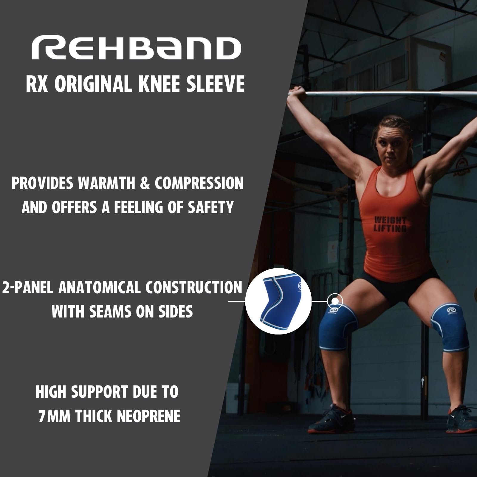 Rehband Rx Original Ginocchiera Neoprene 7mm Allenamento Pesi Blu XL