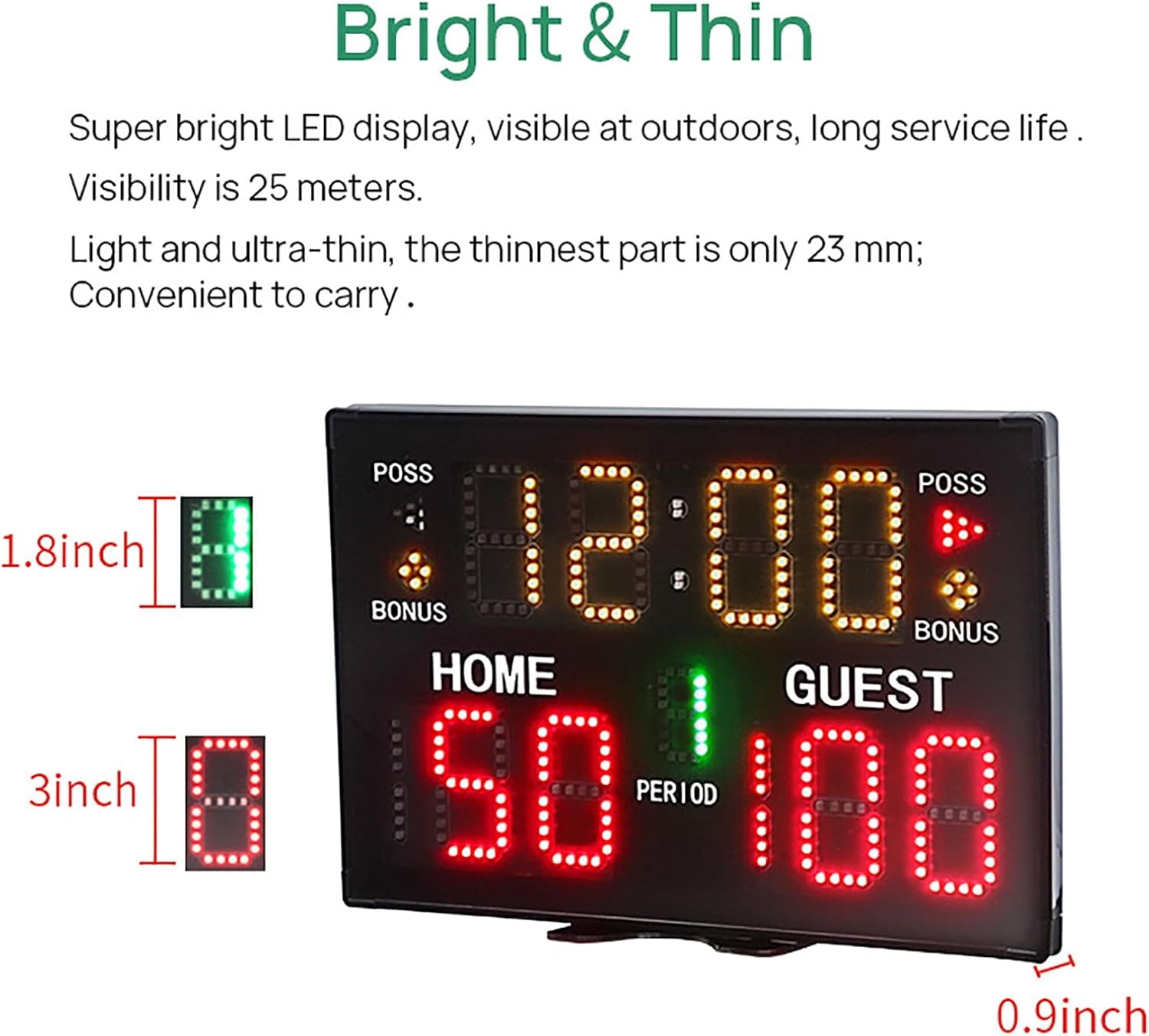 Basketball Digital Scoreboard, Wall-Mounted Professional Score Clock with Remote, Buzzer and Five Adjustable Brightness Levels, for Table Tennis, Volleyball, Football, Te