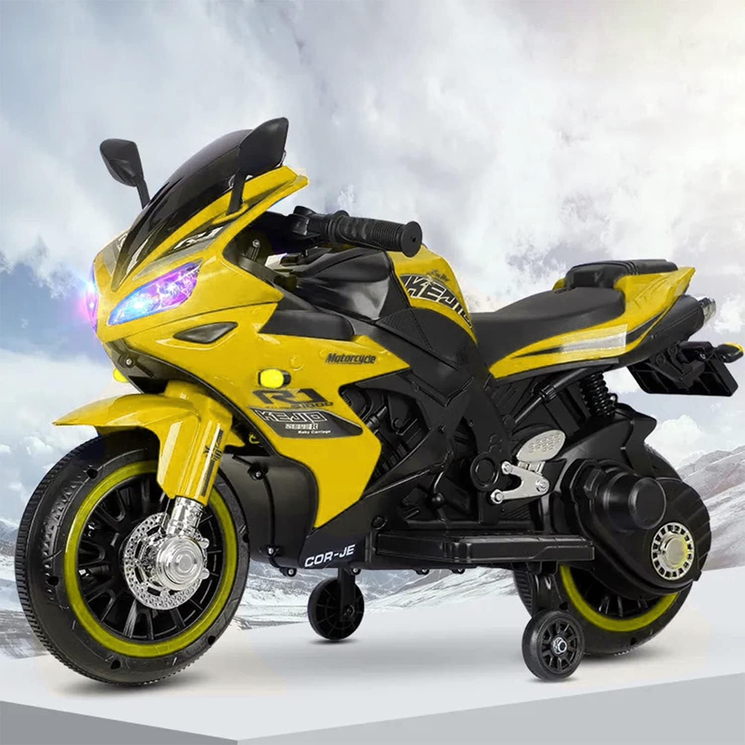 StarAndDaisy Electric Motor Bike 6V Rechargeable Battery Operated Motorcycle Ride On Bike (Lfb-R12M_Yellow), Toddlers