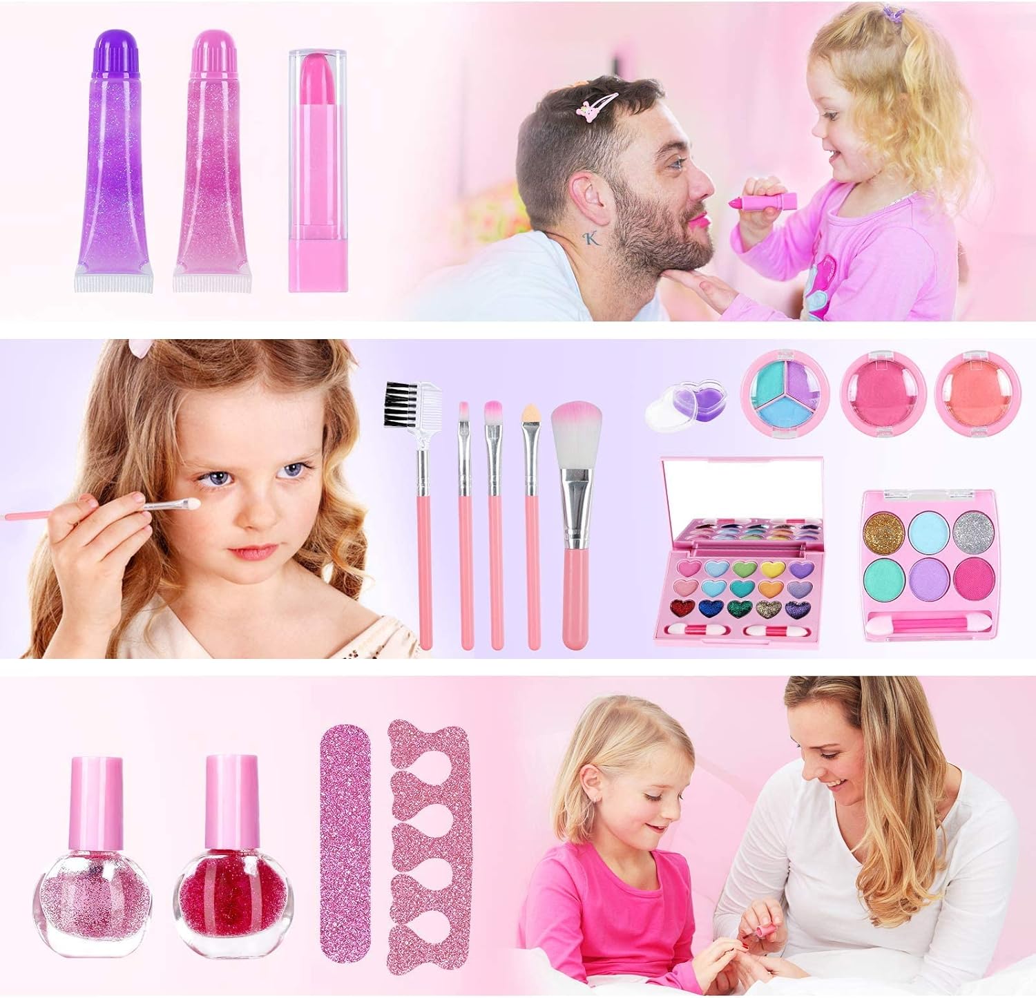Tomons Kids Washable Makeup Kit, Fold Out Makeup Palette with Mirror, Make Up Toy Cosmetic Kit Gifts for Girls - Safety Tested- Non Toxic : Toys & Games