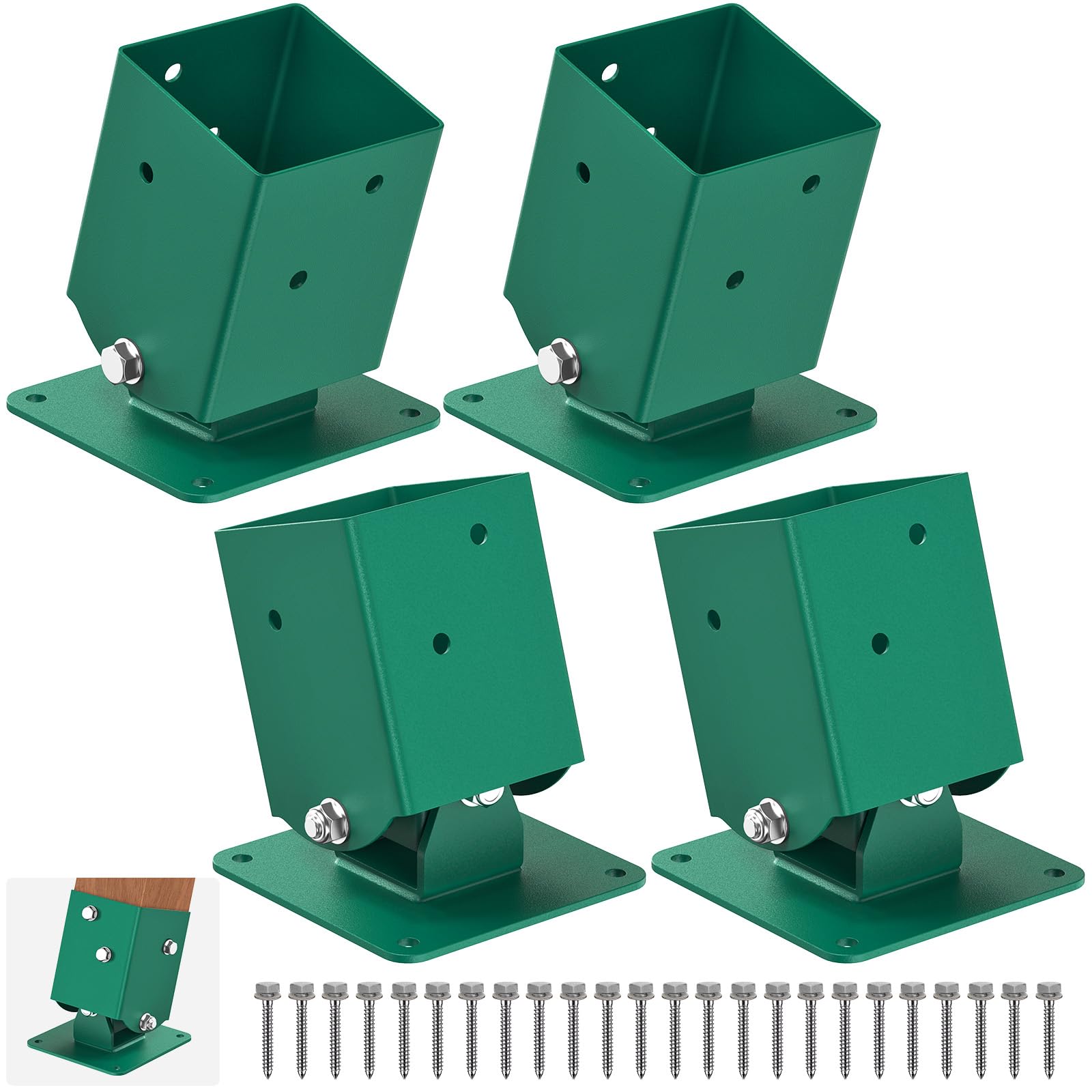 BeneLabel 4pcs Swing Frame Foot Bracket, Heavy Duty Swing Post Bolt Down Anchor Adjustable Swivel Playground Climbing Frame Fixing Kit Timber Support Holder for Wooden Metal Lumber Leg (95 x 95mm)