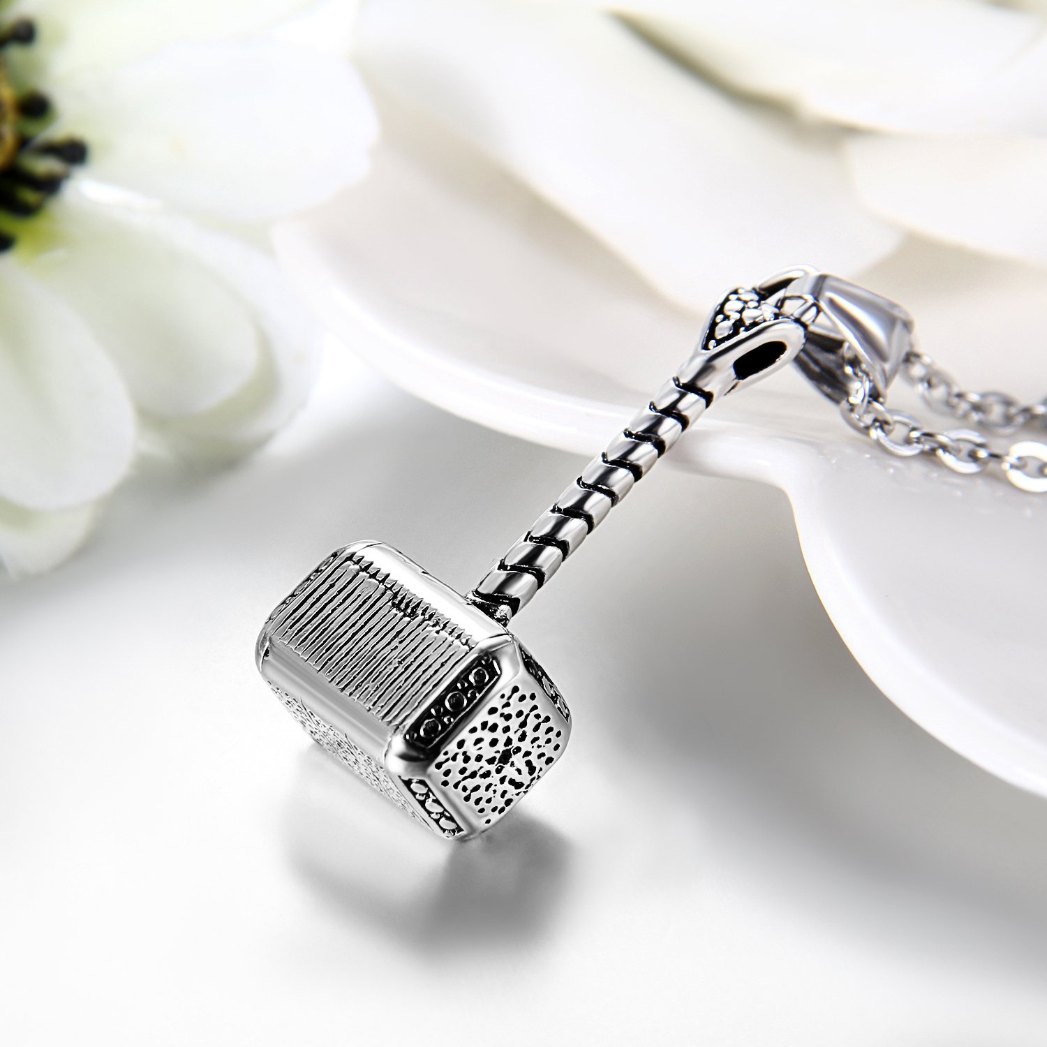 JewelryWe Biżuteria Wikingów Mjölnir naszyjnik męski ze stali nierdzewnej z młotem Thora, wisiorek z łańcuszkiem, amulet nodyczny wikingów, prezent dla mężczyzn, Stal nierdzewna, Bez kamieni