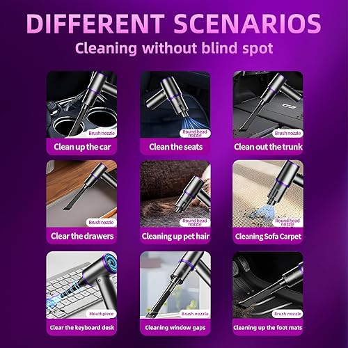 Miniatura 7 de Aihoye Aspiradora portátil inalámbrica, 22000 PA de alta potencia con motor sin escobillas, aspiradora de mano 4 en 1 y plumero de aire para