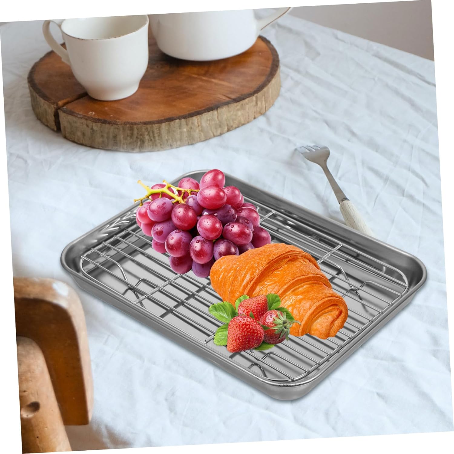 Cabilock 2pcs Draining Pan Wire Rack Includes Stainless Steel Baking Sheets Pizza Steel Baking Tray for Easy Cleanup