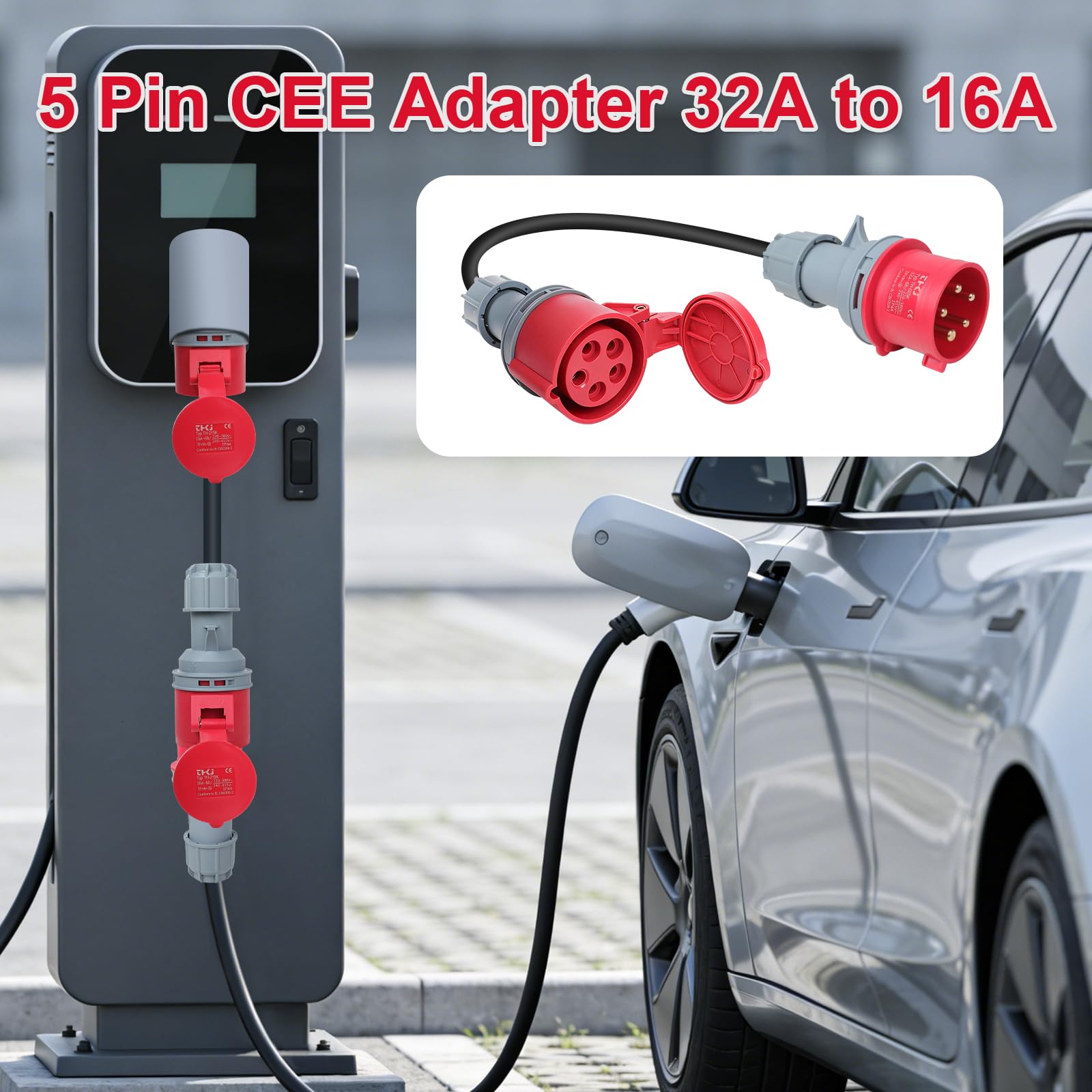 AOHEWEI CEE Adaptateur 5 Broches 32A à 16A, 415V triphasé convertisseur de prise CEE à 0,5 mètre, câble robuste 5 x 2,5 mm² raccord étanche IP44 pour chargeur de véhicule électrique et équipement