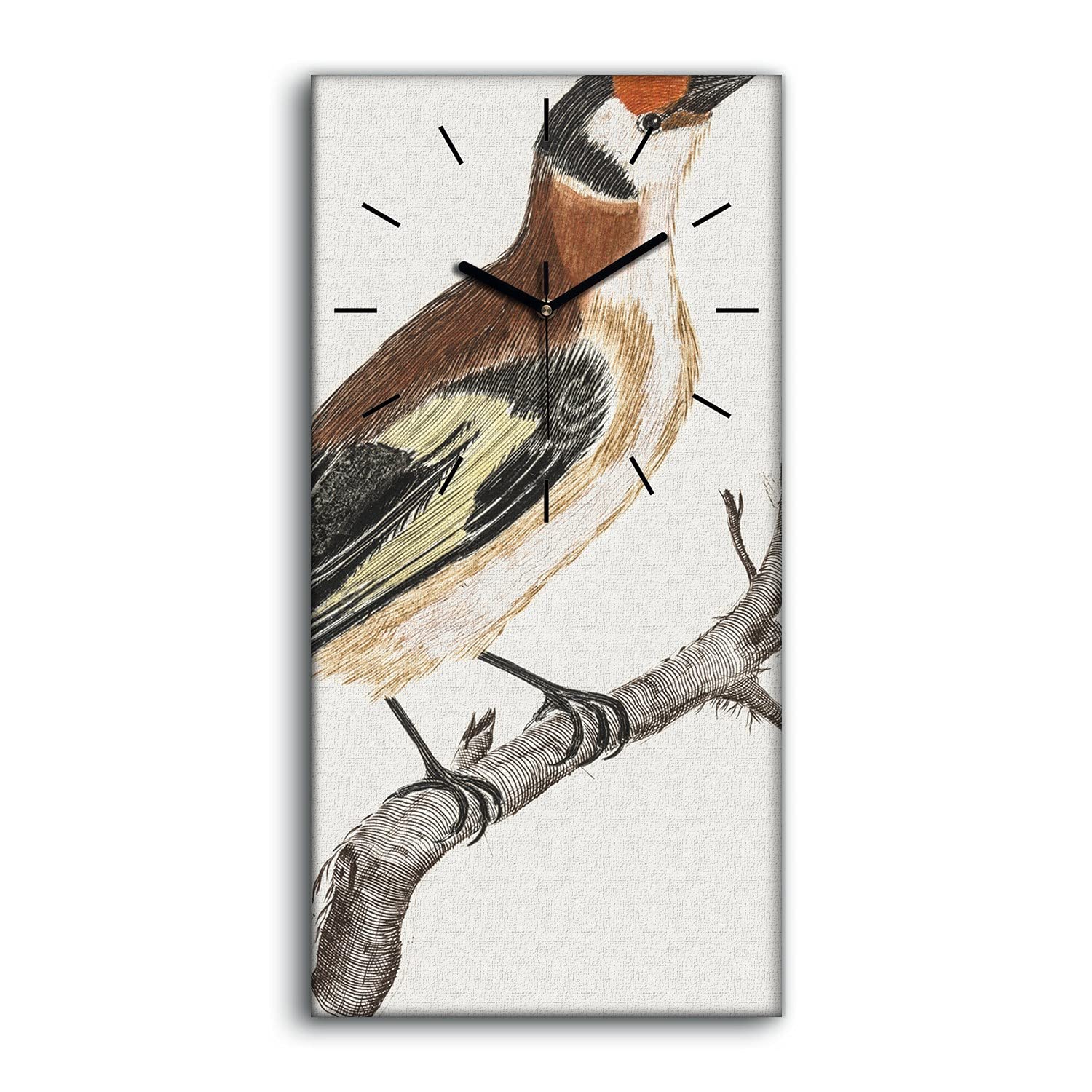 Horloge sur Toile Oiseau et Branche 30x60cm avec Mains Noires pour Salon