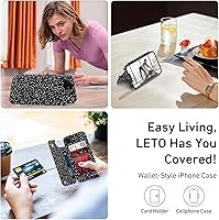 Vista 529 de LETO para iPhone 15 Pro Funda tipo cartera - Tapa tipo folio con patada - Diseños de moda - Tarjetero - Funda protectora para mujeres y niñas - 6.1