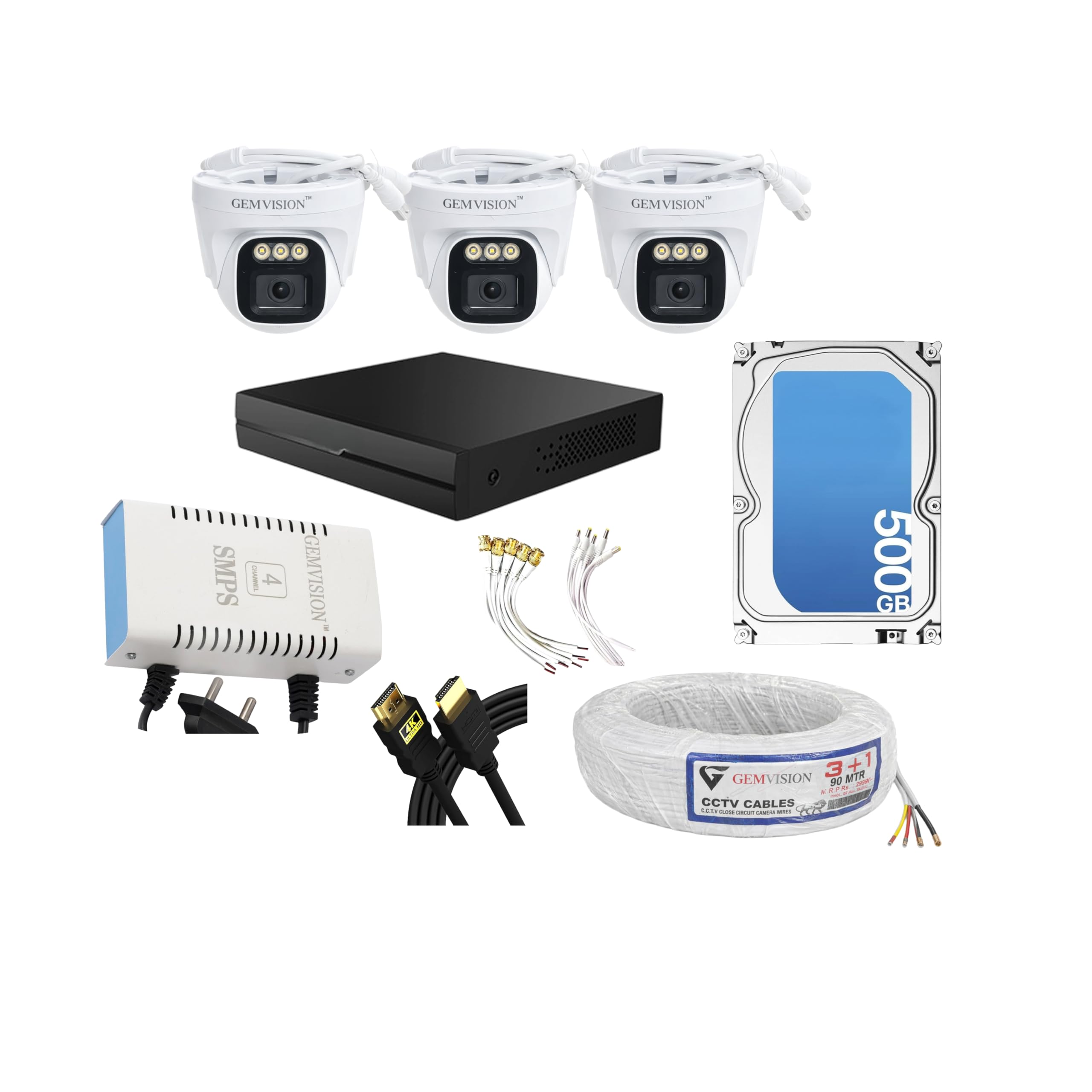 GEM Vision 4 Channel 1080p CCTV Camera System with 3 Dome Cameras| DVR with 500GB Hard Drive | Color Night Vision | Mobile Viewing |Complete Security Kit (GV-4CH 3 Dome 500GB HDD Combo)-image-38