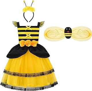 ReliBeauty Bumble Bee Costume Kids Bee Costume Toddler Fancy Dress with Bee Wings Halloween Party,4T-4/110