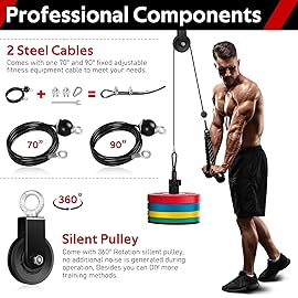 RENRANRING Weight Cable Pulley System Gym, Upgraded Cable Pulley Attachments for Gym LAT Pull Down, Biceps Curl, Tricep, Arm Workouts - Weight Pulley System Home Gym Add On Equipment