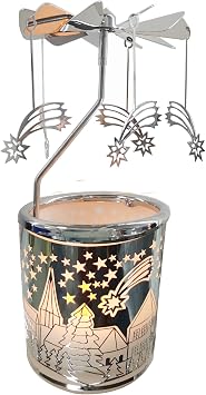 kingnero Carousel Candle Tea Light Holder Rotary Candle Holder Spinning Candleholder Metal Windmill Candlestick for Home Decor Meteor