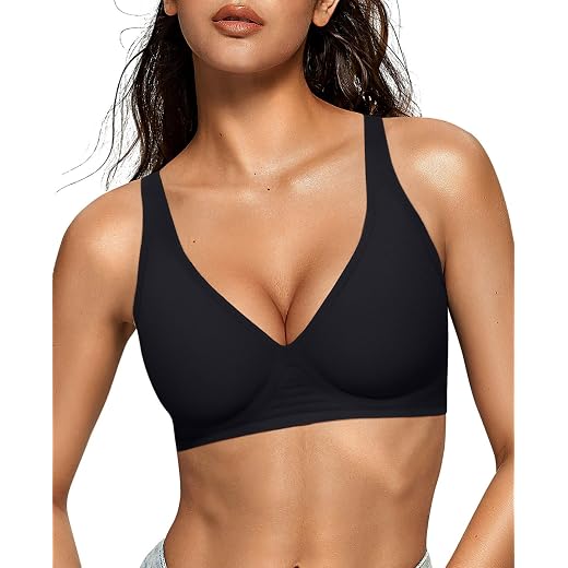 OEAK Womens Jelly Bras Wireless Deep V Bralette Comfy Push Up Tshirt Bras