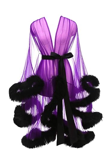 Tulle Feather Robe - Purple & Black
