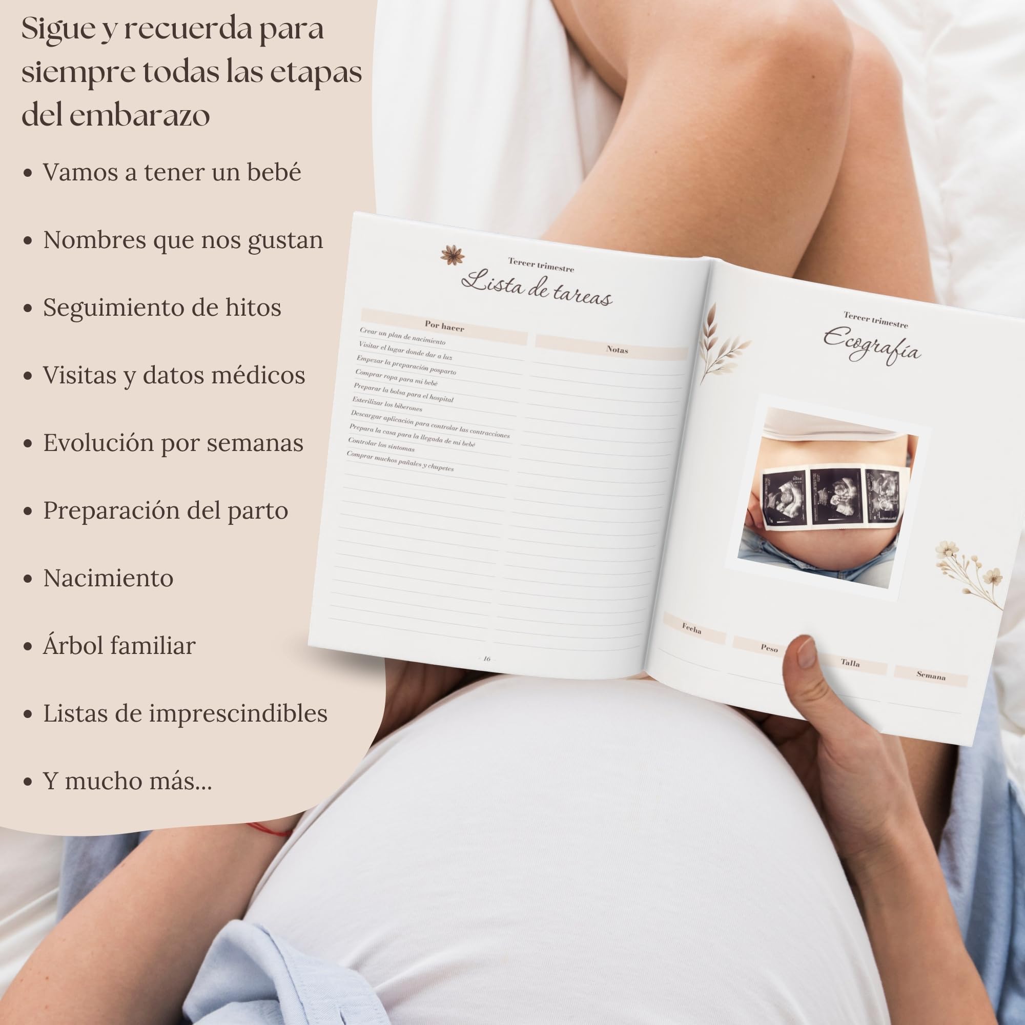 HuBorns - Diario Embarazo para Capturar Semanalmente cada Momento, Espacio para Fotos y Ecografías, Libro Embarazo Recuerdos Especiales, Diario de Embarazo Español para Organizar y Preparar el Parto