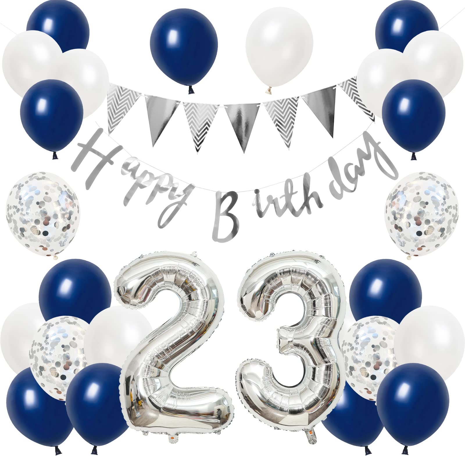 誕生日 バルーン 風船セット 飾り付け 23歳 happy birthday ガーランド バースデー 飾り ハッピーバースデー 男の子 青 銀