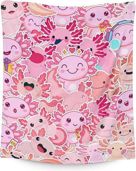 Girl Blanket - 50x60 Inches Cute Axolotl Throw - Pink Soft Fuzzy Blankets for Bed, Couch & Living Room