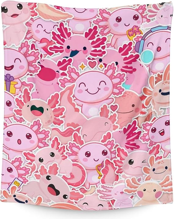 Girl Blanket - 50x60 Inches Cute Axolotl Throw - Pink Soft Fuzzy Blankets for Bed, Couch & Living Room