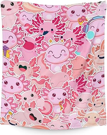 Girl Blanket - 50x60 Inches Cute Axolotl Throw - Pink Soft Fuzzy Blankets for Bed, Couch & Living Room