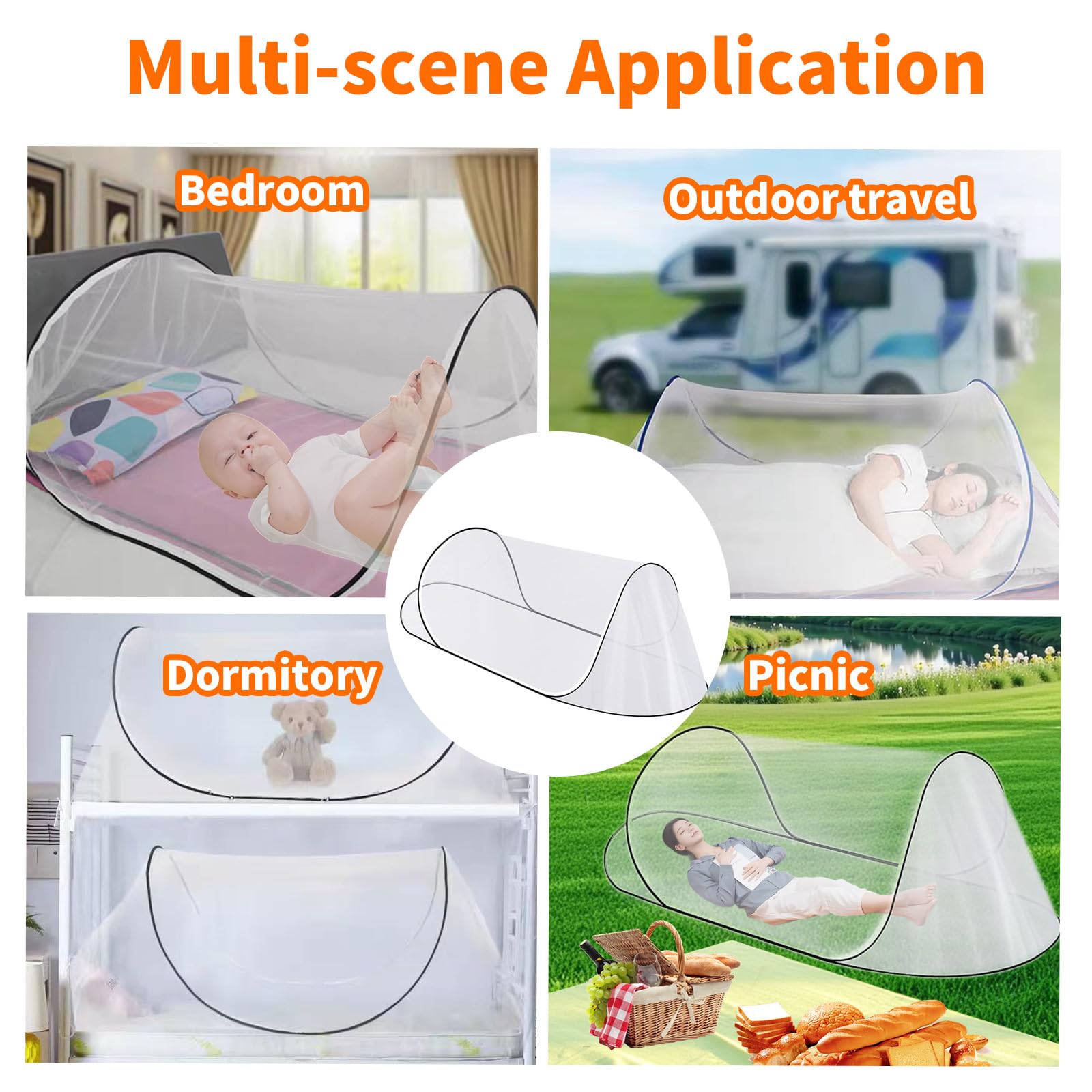 200 x 80 x 56cm Zanzariera Pieghevole, Tenda Campeggio Pop-Up Portatile, Zanzariera per Letto Singolo, Rete Anti Zanzare Ultraleggero per Uso Interno & Esterno, Famiglia, Viaggio (Bianco)
