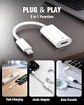 USB C to Lightning Headphone Audio Adapter, Type C Lightning Earphone Male to Female Converter with Charge/Data Transfer, Compatible with iPhone 17/16/15 Plus/Pro/Max, iPad Pro/Air 4/5/6, MacBook
