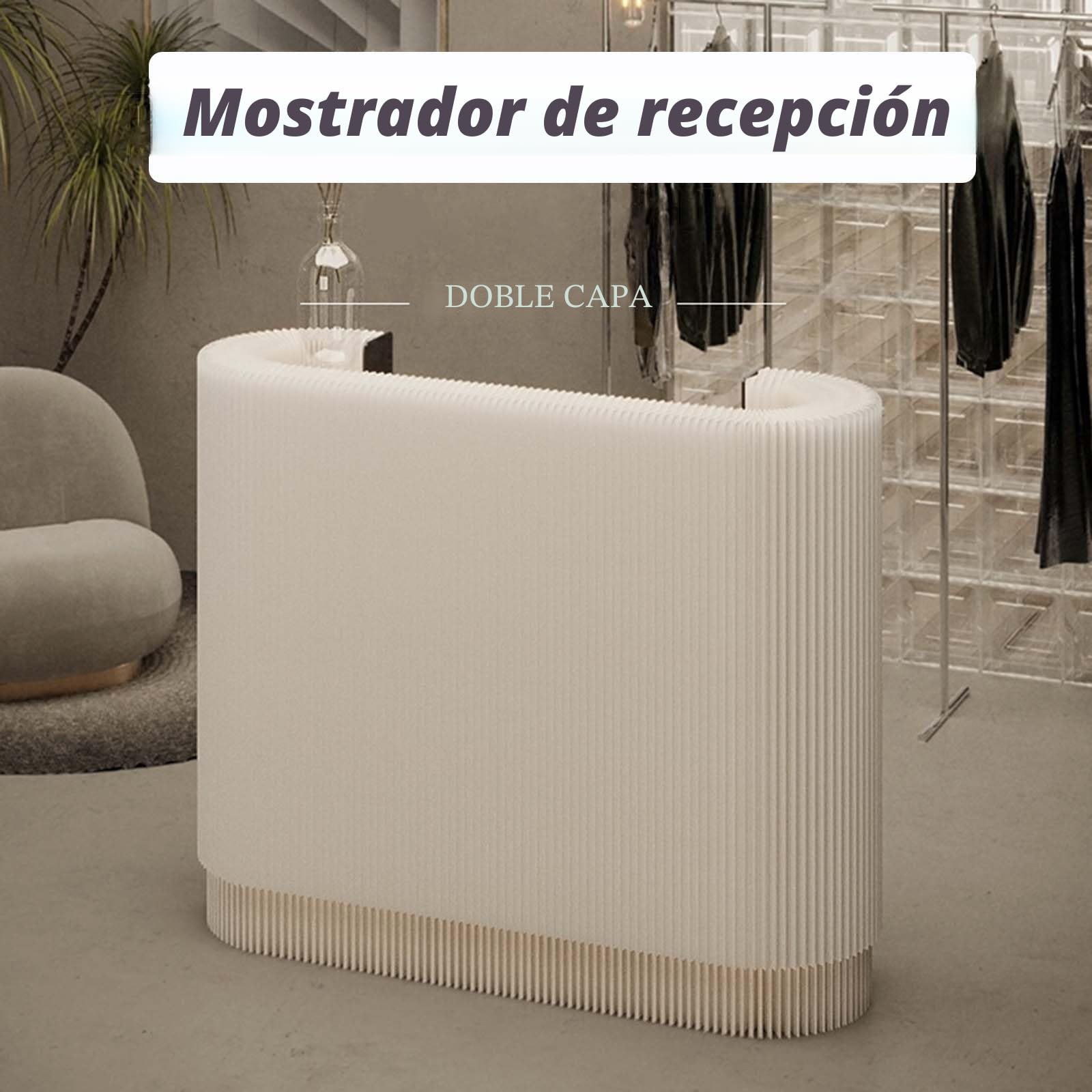 Mostrador de Recepción Curvo, Mostrador Plegable con 2 Estantes Desmontables, Escritorio de Recepción Contador de Cajero para Salón, Vestíbulo, Sala de Recepción y Tienda