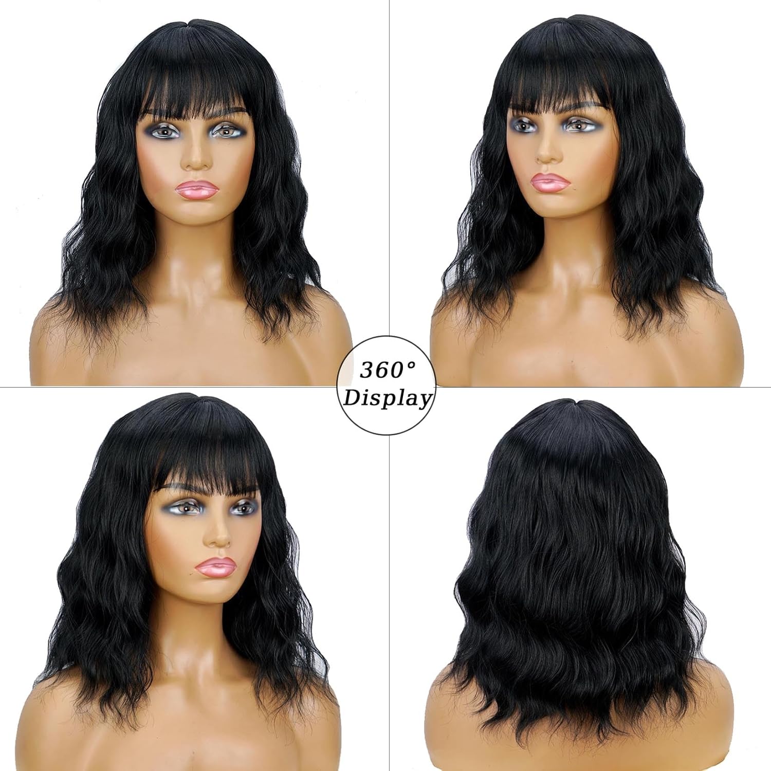 Black Wigs for Black Women Soft Short Bob Style Wigs with Bangs for Women Synthetic Shoulder Length Women's Curly Wigs for Cosplay Halloween Costumes Daily - Image 6