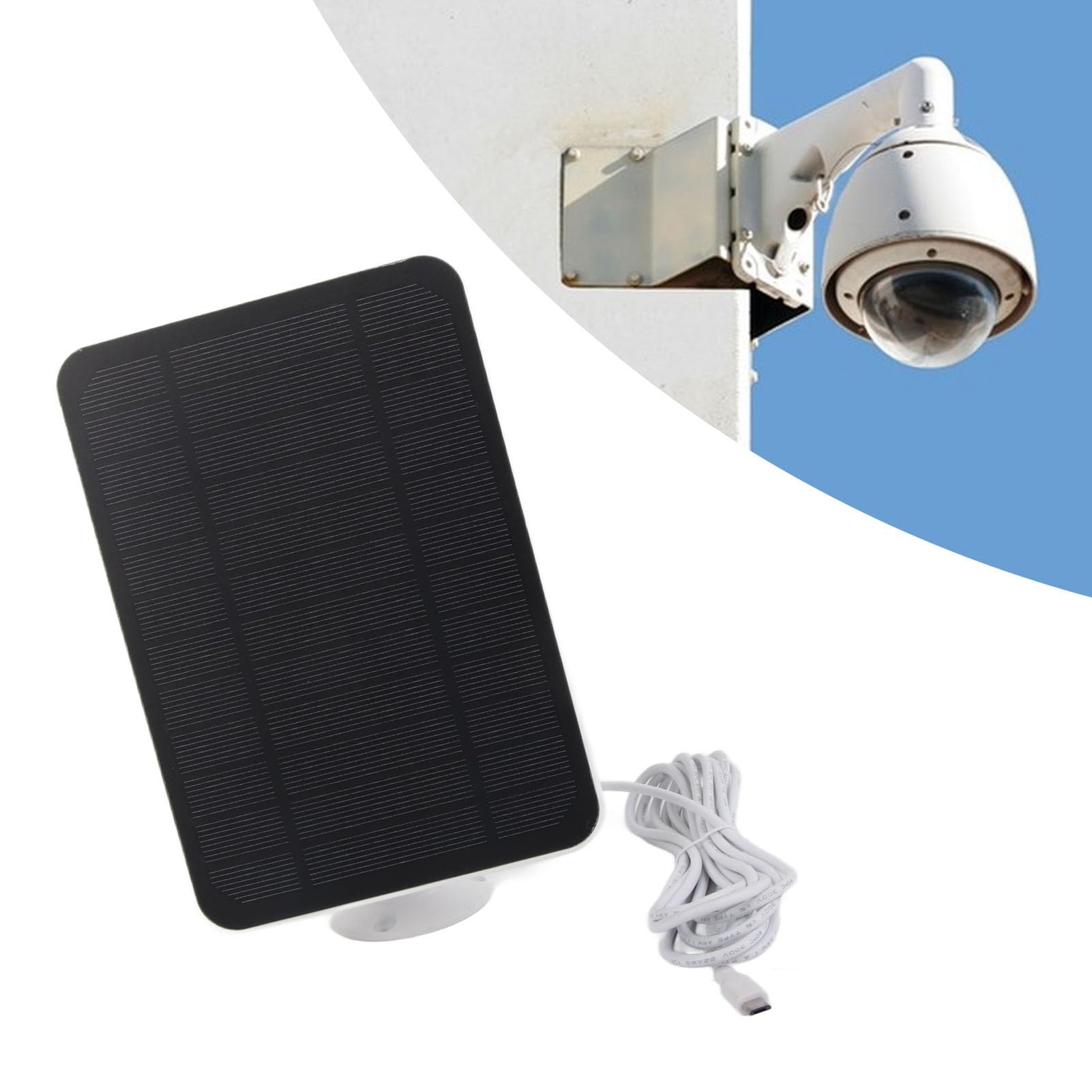 Panneau solaire 4W 5V pour caméra de sécurité, panneau solaire de caméra avec étanchéité IP65 et support réglable à 360 degrés pour panneau solaire (White)